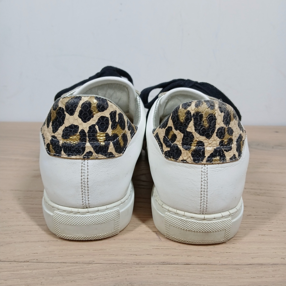 Zadig & Voltaire Paris White Leathe Leopard Print Low Top Sneakers 1597 - Picture 8 of 14
